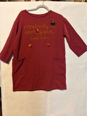 Maroon Long‑Sleeve Shirt – “Creativity Is Contagious” Embellished Design